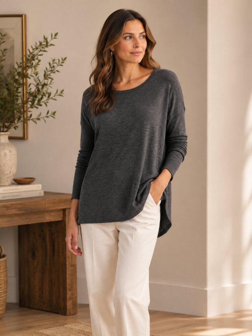 Vince Wool Cashmere Sweater Gray Oversized Scoop Neck Relaxed S